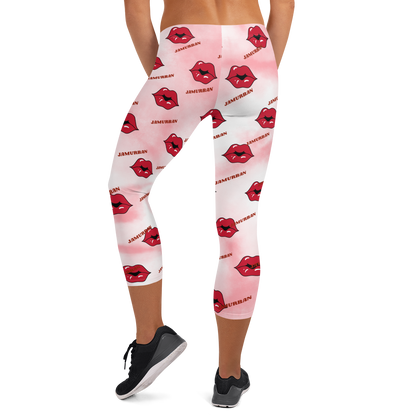 JAMURBAN "LIPZ SMACKAZ" Capri Leggings (Pink tie dye). Sizes XS - XL.