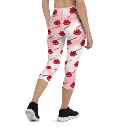 JAMURBAN "LIPZ SMACKAZ" Capri Leggings (Pink tie dye). Sizes XS - XL.