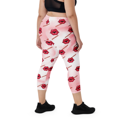 JAMURBAN "LIPZ SMACKAZ" Capri Leggings (Pink tie dye). Sizes XS - XL.