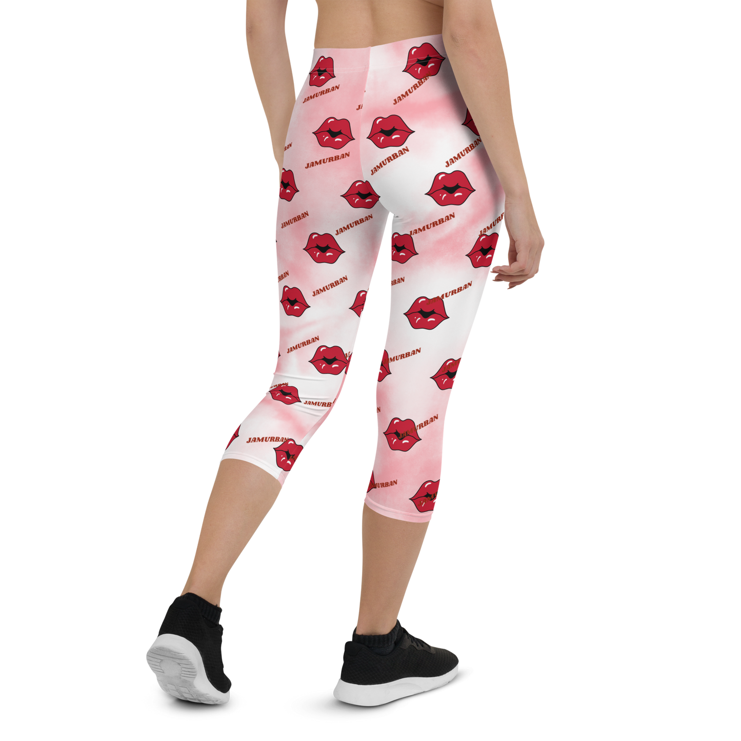 JAMURBAN "LIPZ SMACKAZ" Capri Leggings (Pink tie dye). Sizes XS - XL.