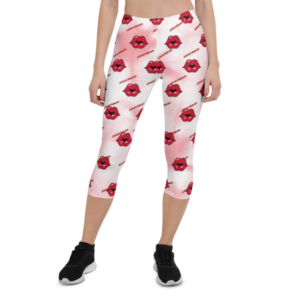 JAMURBAN "LIPZ SMACKAZ" Capri Leggings (Pink tie dye). Sizes XS - XL.