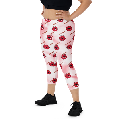 JAMURBAN "LIPZ SMACKAZ" Capri Leggings (Pink tie dye). Sizes XS - XL.