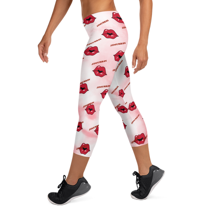 JAMURBAN "LIPZ SMACKAZ" Capri Leggings (Pink tie dye). Sizes XS - XL.