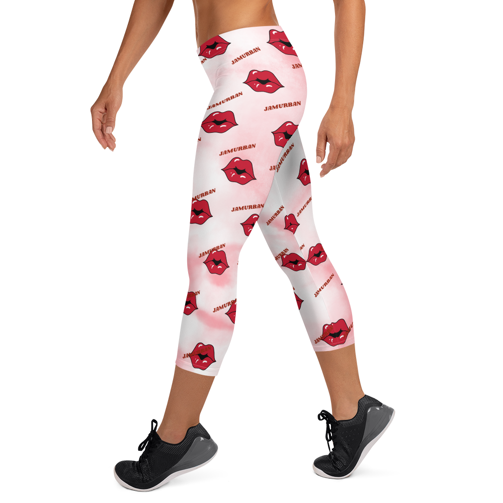 JAMURBAN "LIPZ SMACKAZ" Capri Leggings (Pink tie dye). Sizes XS - XL.