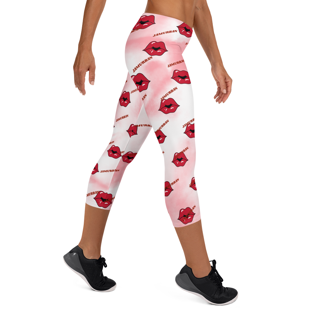 JAMURBAN "LIPZ SMACKAZ" Capri Leggings (Pink tie dye). Sizes XS - XL.