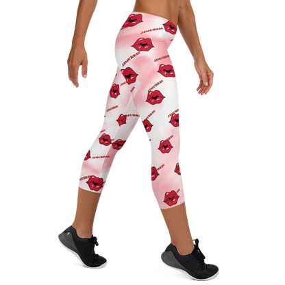 JAMURBAN "LIPZ SMACKAZ" Capri Leggings (Pink tie dye). Sizes XS - XL.