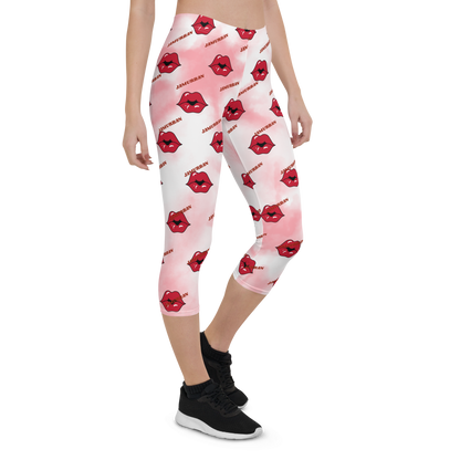 JAMURBAN "LIPZ SMACKAZ" Capri Leggings (Pink tie dye). Sizes XS - XL.