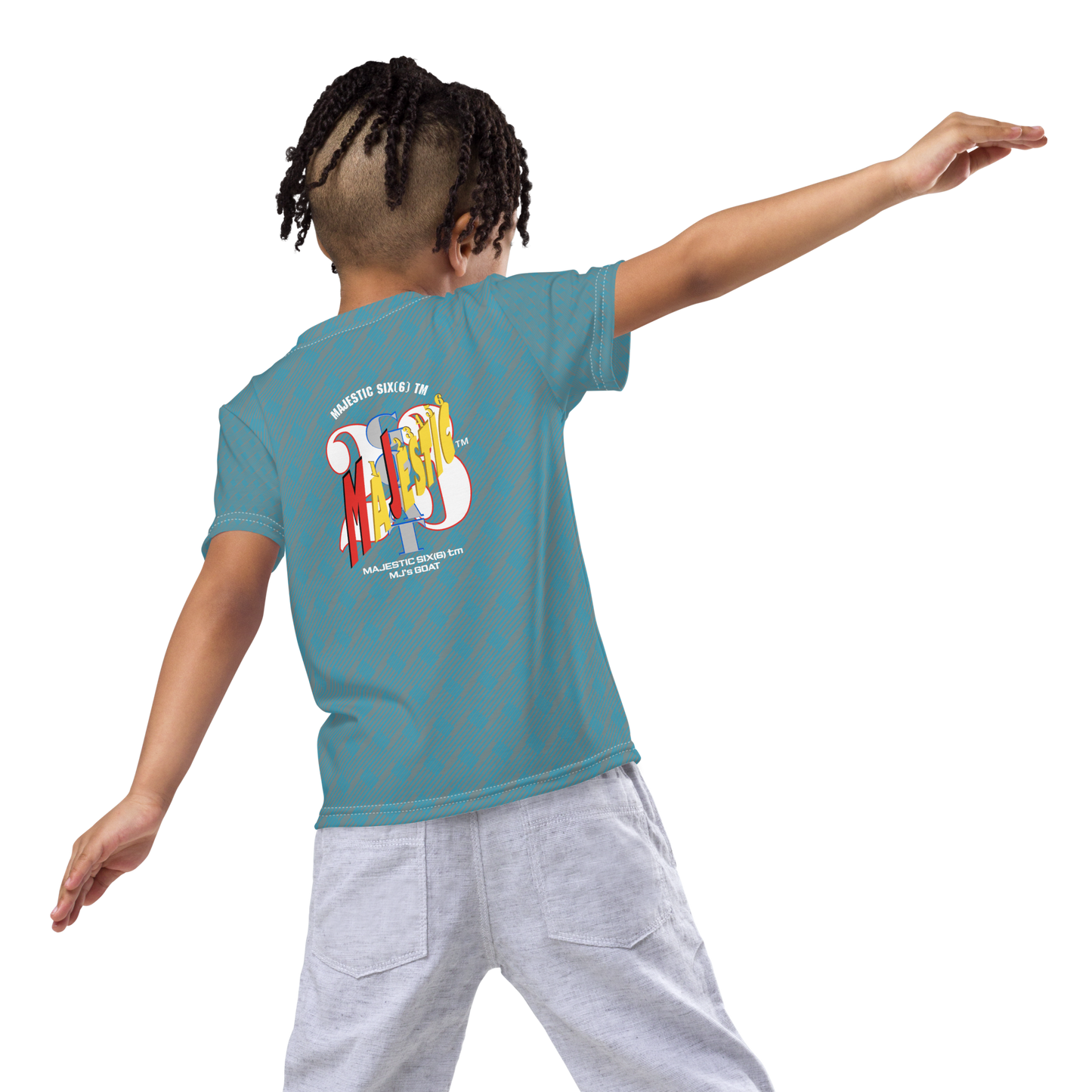 MAJESTIC SIX(6) tm (MJ's G.O.A.T) Unisex Kids crew neck t-shirt. Kids/Youth (Gothic+Blue).