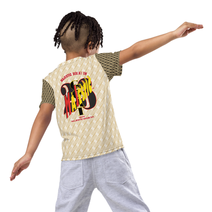 MAJESTIC SIX(6) tm (MJ's G.O.A.T) Unisex Kids crew neck t-shirt. Kids/Youth (White+New Orleans with Black and New Orleans sleeves). Free shipping available to customers from the UK and Europe. Free shipping also to the USA (£100 minimum spend).