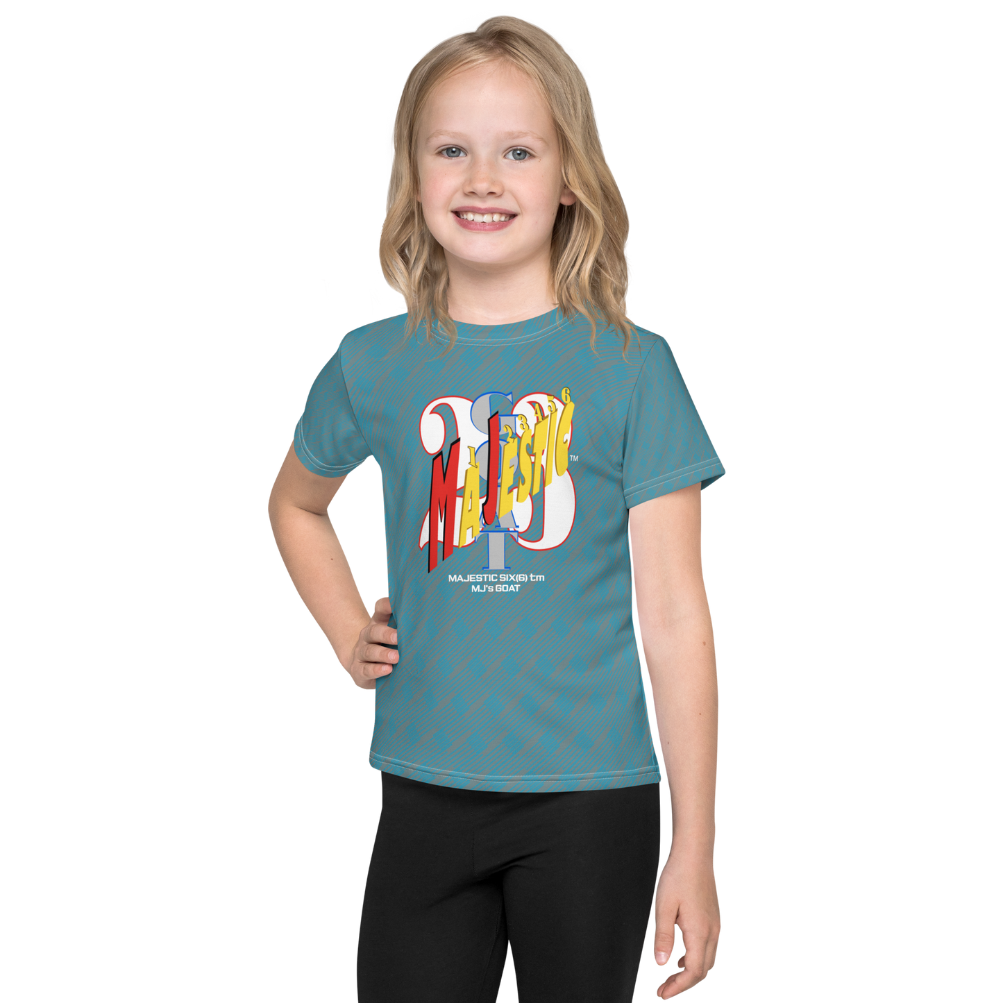 MAJESTIC SIX(6) tm (MJ's G.O.A.T) Unisex Kids crew neck t-shirt. Kids/Youth (Gothic+Blue).