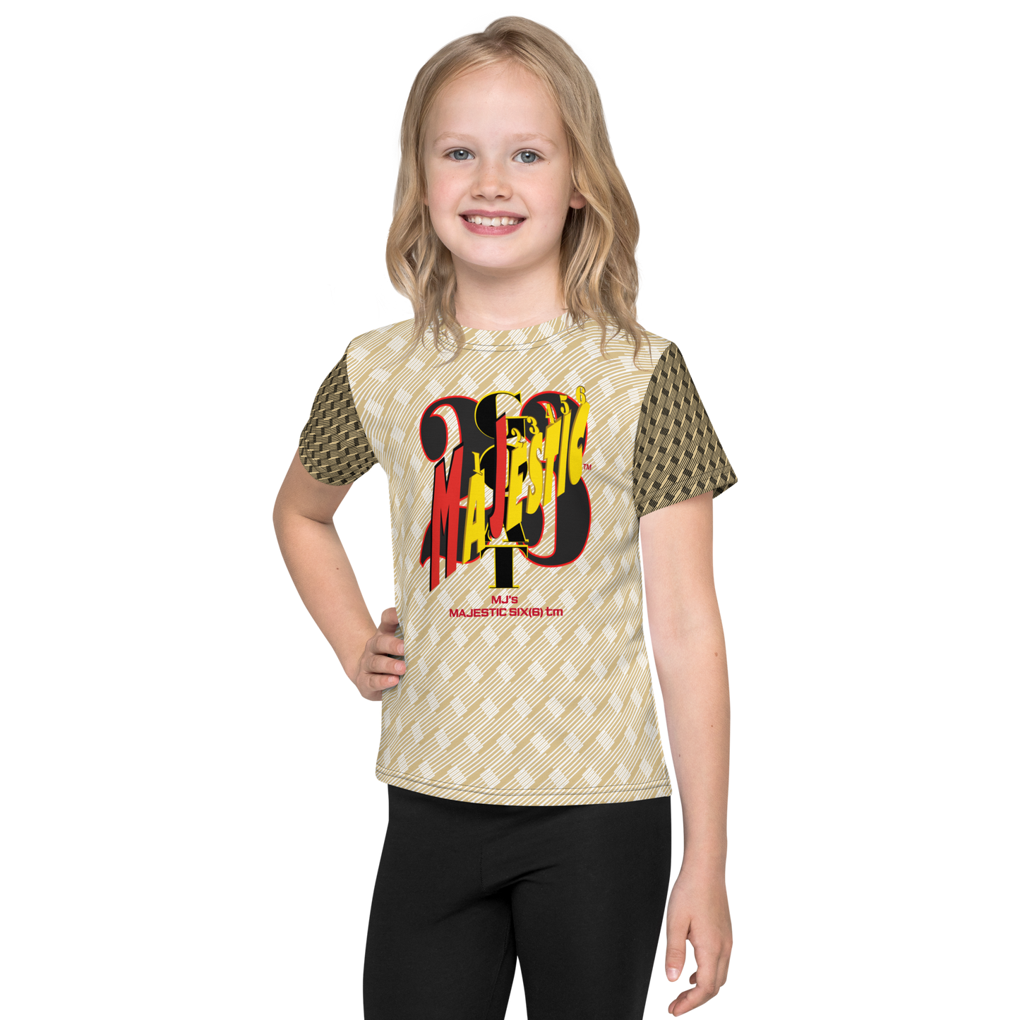 MAJESTIC SIX(6) tm (MJ's G.O.A.T) Unisex Kids crew neck t-shirt. Kids/Youth (White+New Orleans with Black and New Orleans sleeves). Free shipping available to customers from the UK and Europe. Free shipping also to the USA (£100 minimum spend).