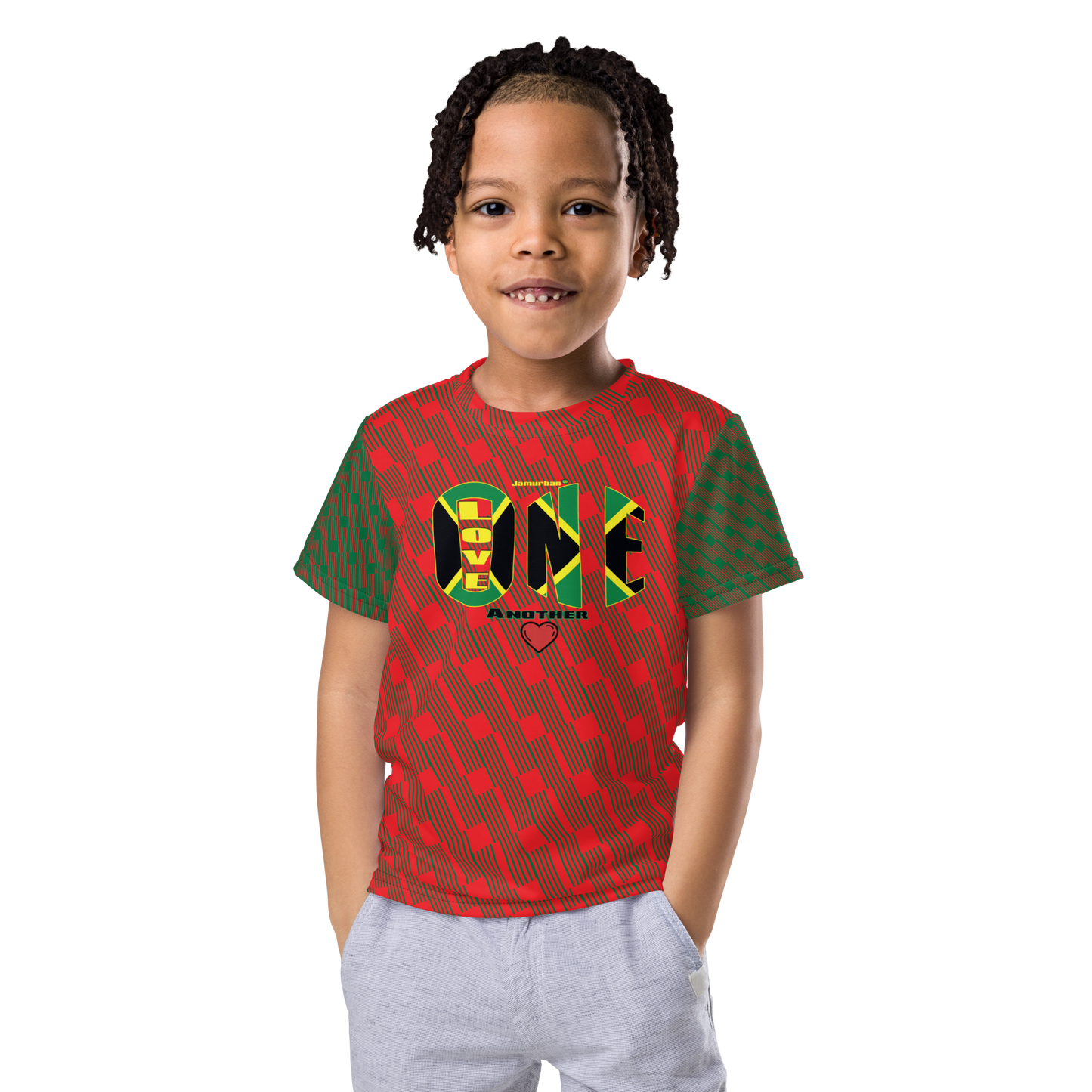 LOA's (love one another) Unisex kids crew neck t-shirt (Alizarin+Jewel). Kids (Sizes 2T - 7).