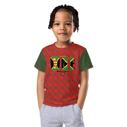 LOA's (love one another) Unisex kids crew neck t-shirt (Alizarin+Jewel). Kids (Sizes 2T - 7).