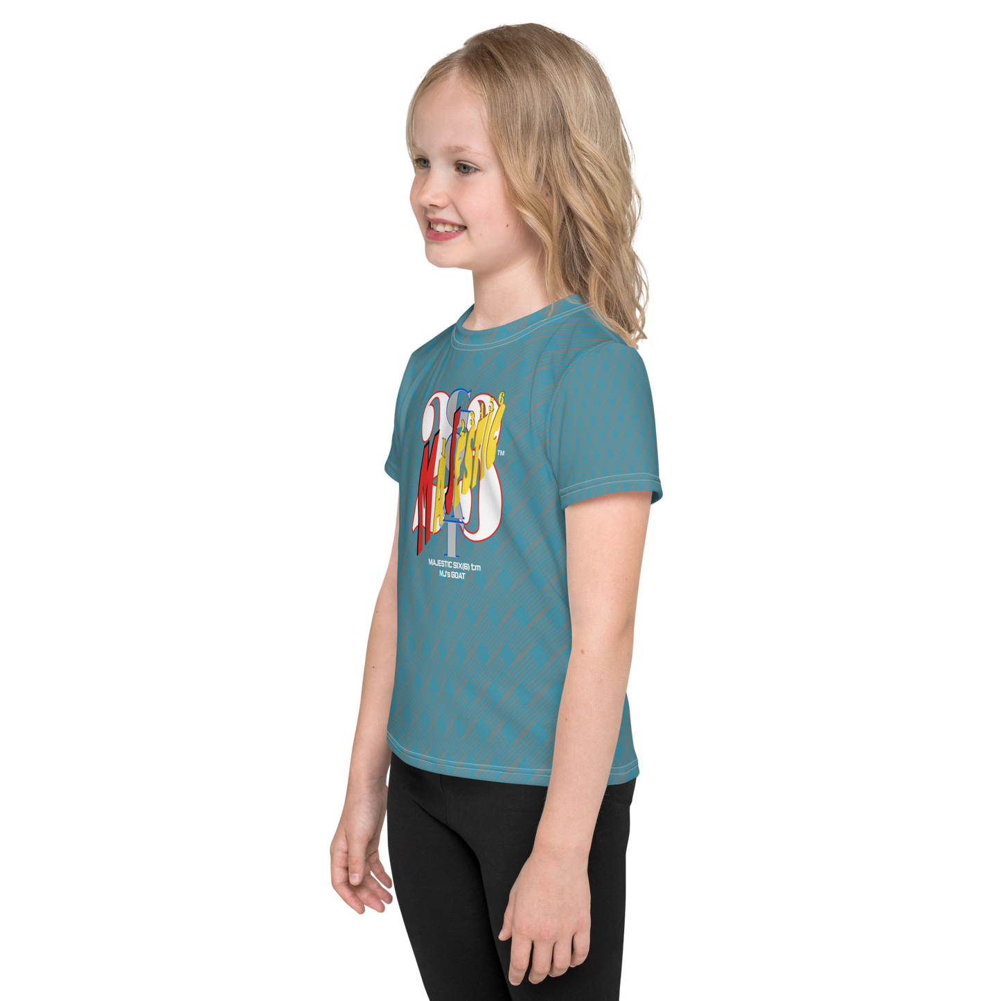 MAJESTIC SIX(6) tm (MJ's G.O.A.T) Unisex Kids crew neck t-shirt. Kids/Youth (Gothic+Blue).