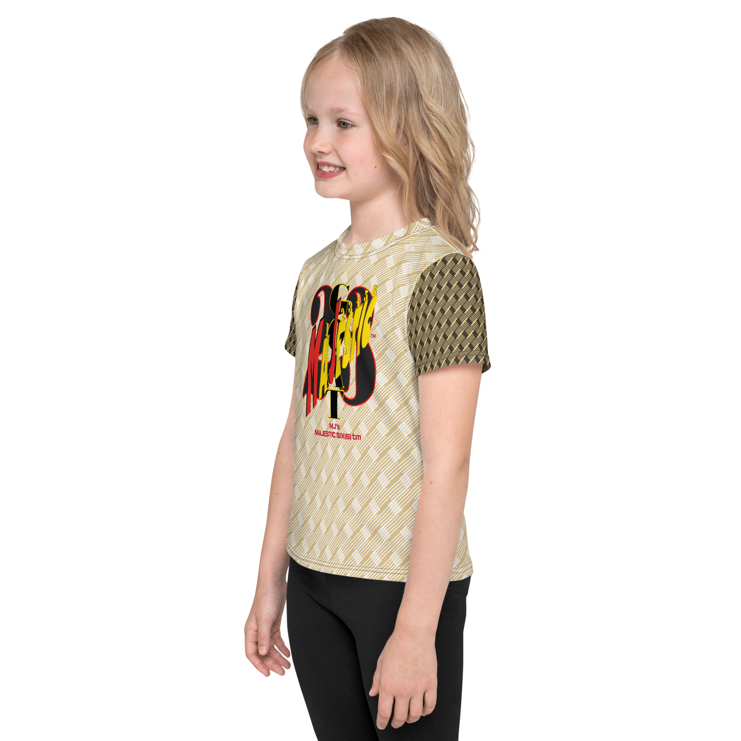 MAJESTIC SIX(6) tm (MJ's G.O.A.T) Unisex Kids crew neck t-shirt. Kids/Youth (White+New Orleans with Black and New Orleans sleeves). Free shipping available to customers from the UK and Europe. Free shipping also to the USA (£100 minimum spend).