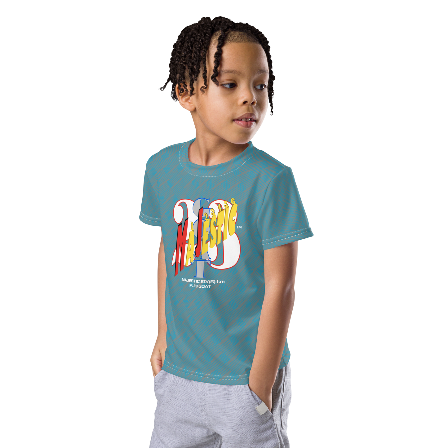 MAJESTIC SIX(6) tm (MJ's G.O.A.T) Unisex Kids crew neck t-shirt. Kids/Youth (Gothic+Blue).