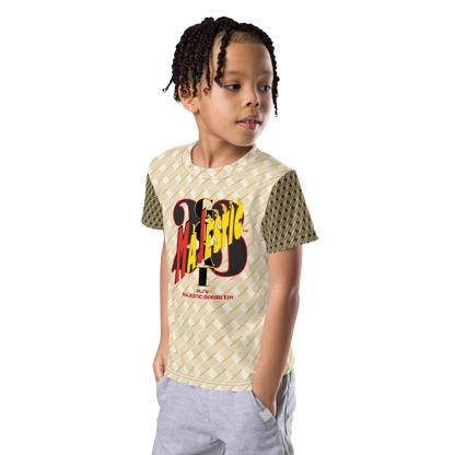 MAJESTIC SIX(6) tm (MJ's G.O.A.T) Unisex Kids crew neck t-shirt. Kids/Youth (White+New Orleans with Black and New Orleans sleeves). Free shipping available to customers from the UK and Europe. Free shipping also to the USA (£100 minimum spend).