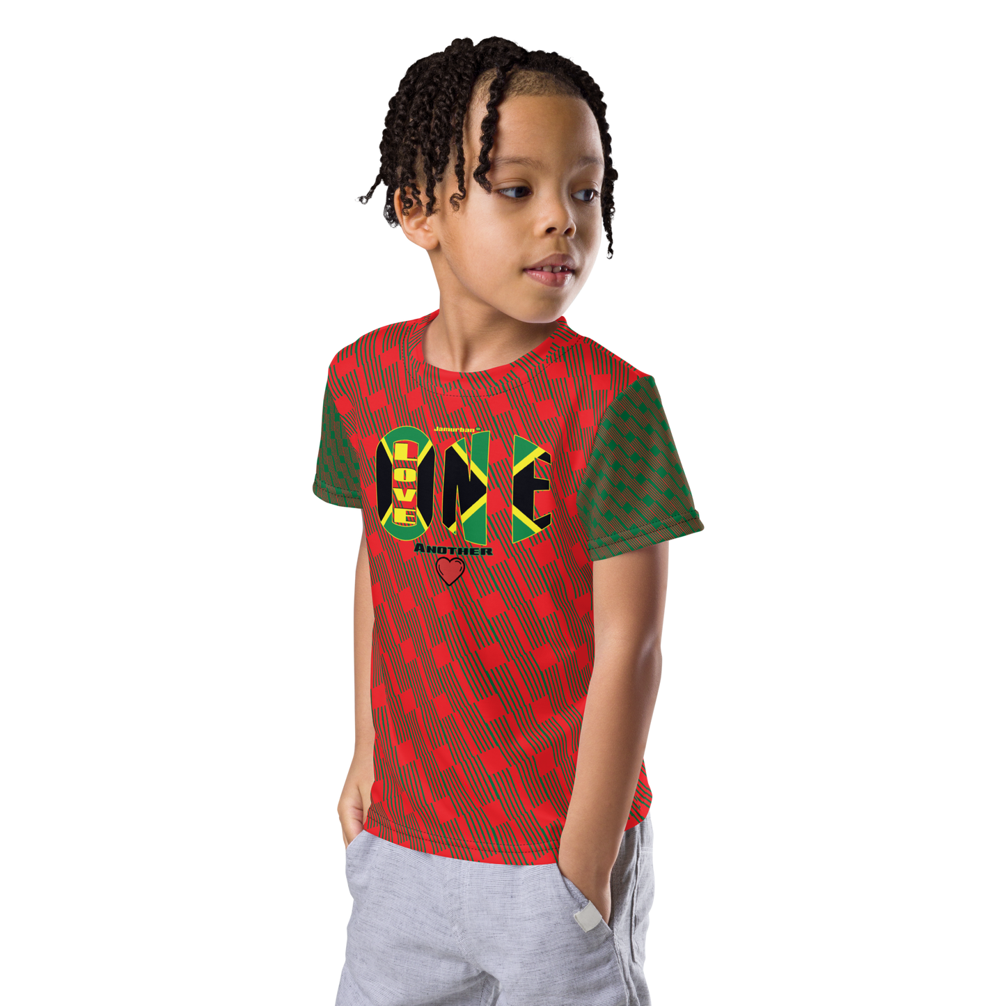 LOA's (love one another) Unisex kids crew neck t-shirt (Alizarin+Jewel). Kids (Sizes 2T - 7).