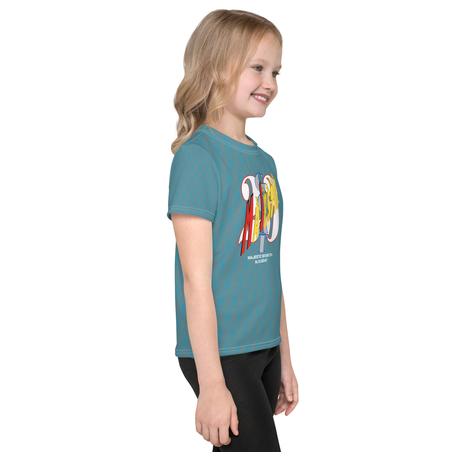 MAJESTIC SIX(6) tm (MJ's G.O.A.T) Unisex Kids crew neck t-shirt. Kids/Youth (Gothic+Blue).