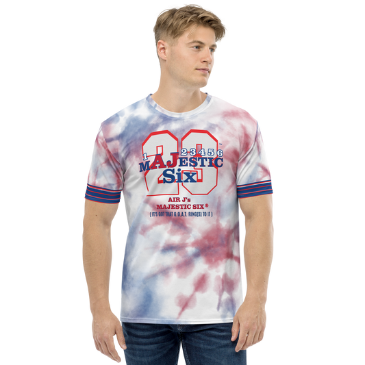 MAJESTIC SIX® (AJ's) Men's t-shirt (Red+Blue+White Tie-dye). Sizes XS - 2XL.