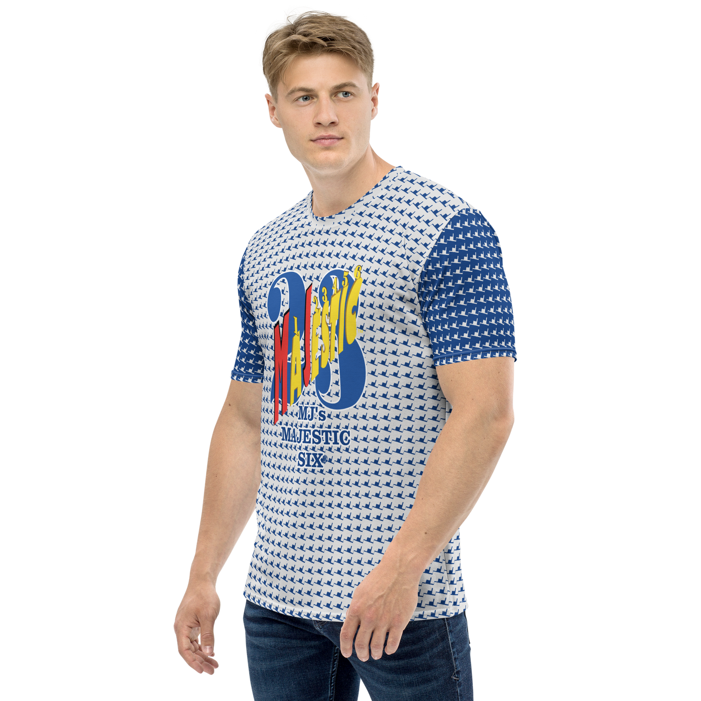 MAJESTIC SIX ®  MJ's Men's T-shirt. Dark Cerulean+Whisper.