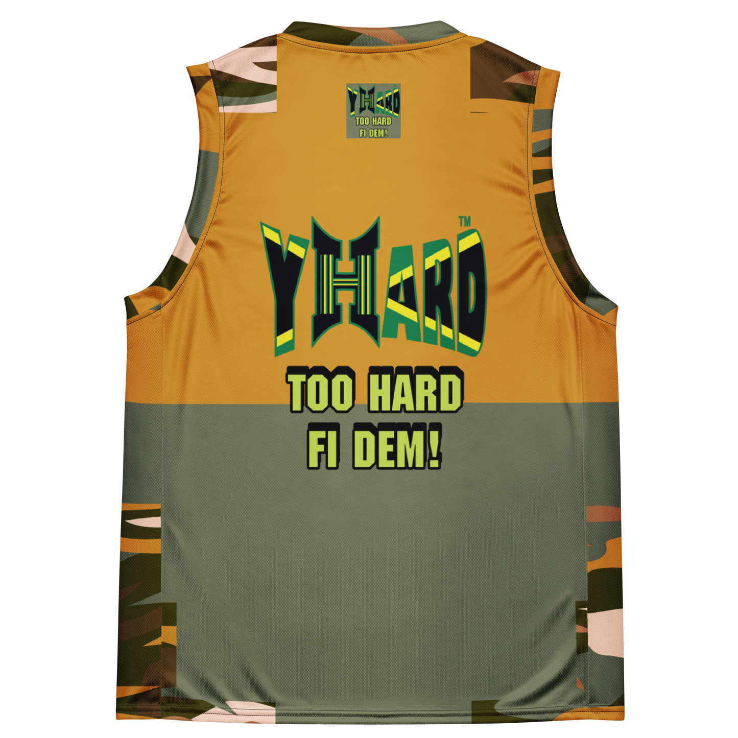 YHARD "Too hard fi dem!" Recycled unisex basketball style jersey (Camou mix)