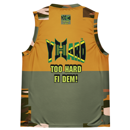 YHARD "Too hard fi dem!" Recycled unisex basketball style jersey (Camou mix)