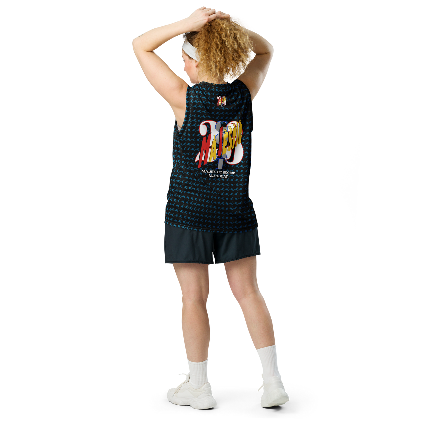 MAJESTIC SIX(6) tm Unisex Basketball Jersey (MJ's GOAT). Sherpa blue+Black