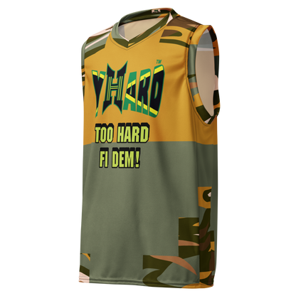 YHARD "Too hard fi dem!" Recycled unisex basketball style jersey (Camou mix)