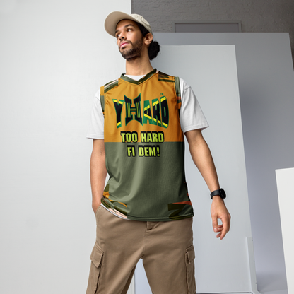 YHARD "Too hard fi dem!" Recycled unisex basketball style jersey (Camou mix)