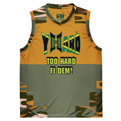 YHARD "Too hard fi dem!" Recycled unisex basketball style jersey (Camou mix)