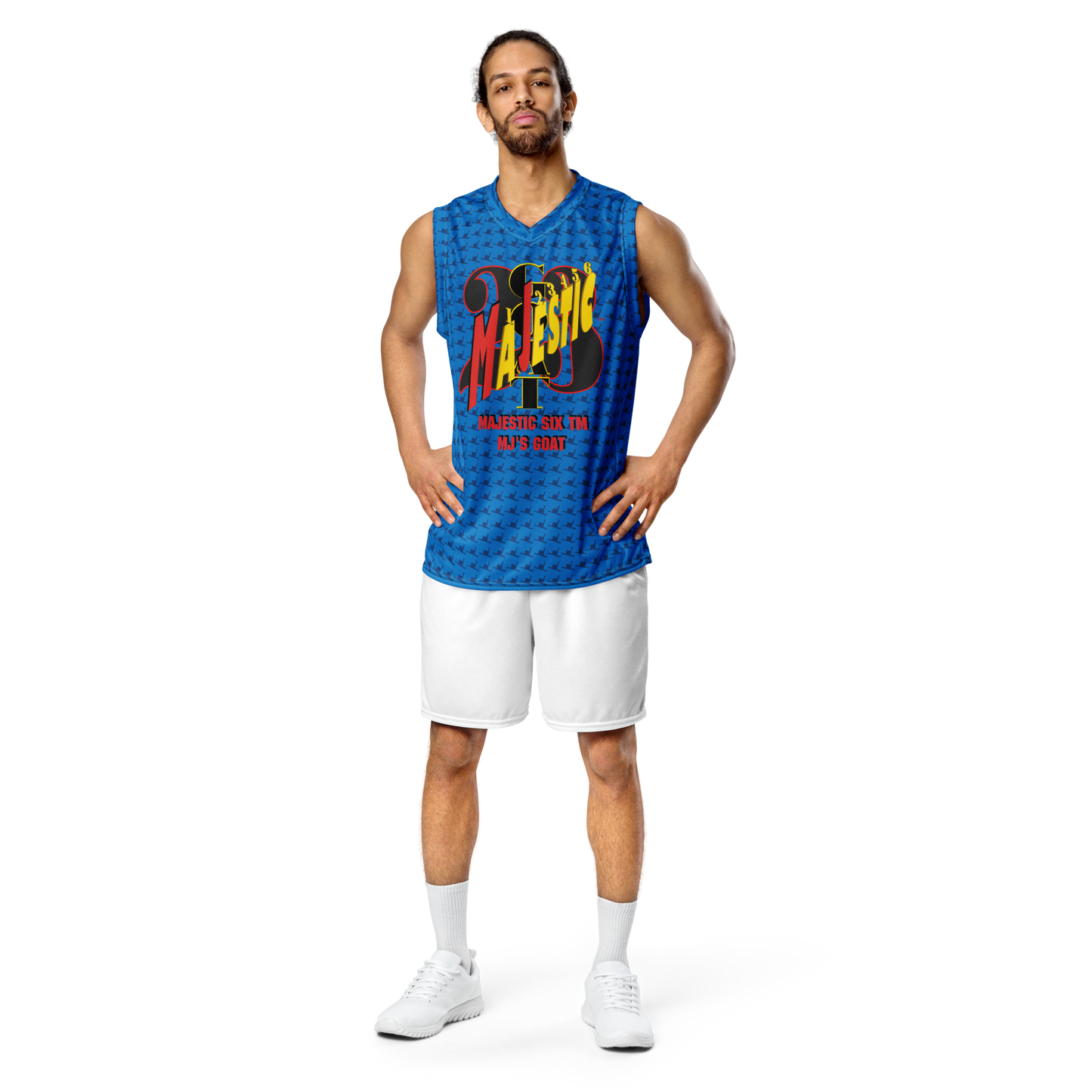 MAJESTIC SIX(6) tm Unisex Basketball Jersey (MJ's GOAT) - dark cerulean + navy blue)