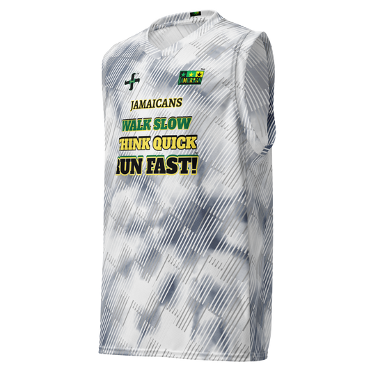 JAMURBAN® "JAMAICANS ...RUN FAST!" Recycled unisex basketball jersey.( Grey tie dye collab). Sizes 2XS - 6XL.