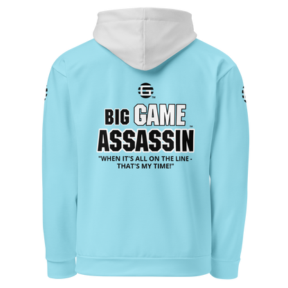 BIG GAME ASSASSIN ® (B.G.A.) Unisex Hoodie. Blizzard blue+Whisper