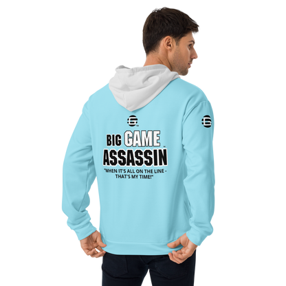 BIG GAME ASSASSIN ® (B.G.A.) Unisex Hoodie. Blizzard blue+Whisper