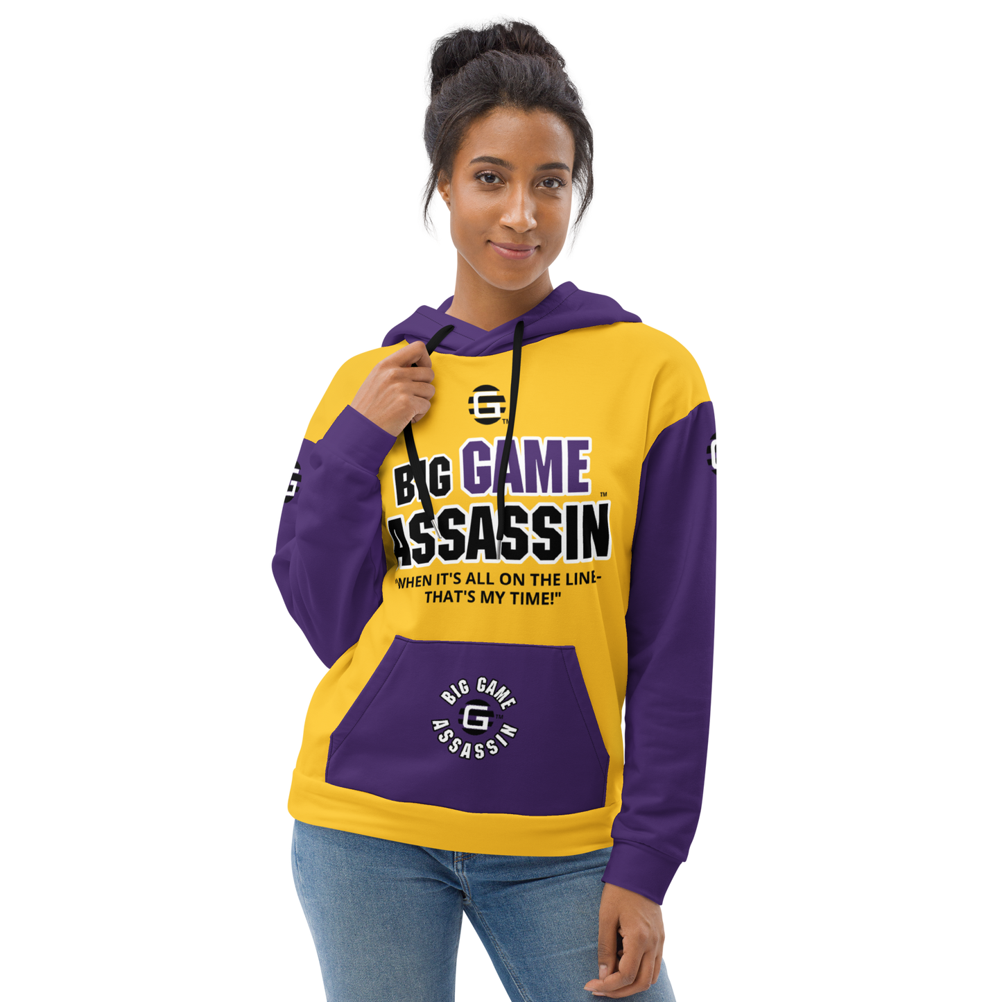 BIG GAME ASSASSIN ® (B.G.A.) Unisex Hoodie. Purple+Yellow