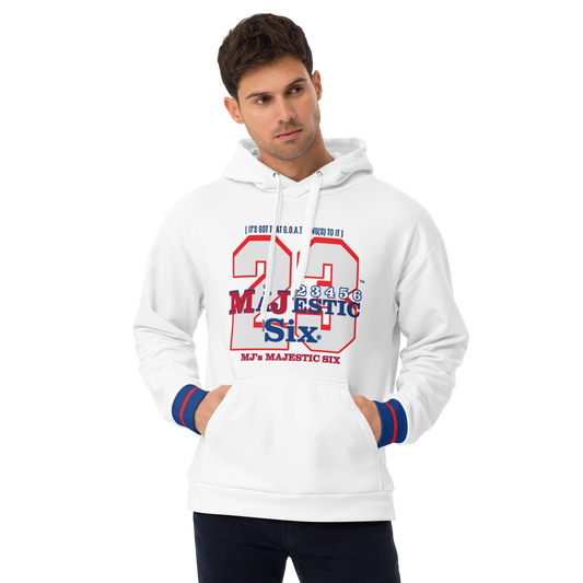 MAJESTIC SIX® (MJ's 23) " IT'S GOT THAT G.O.A.T. RING TO IT" UnNISEX HOODIE (White). Sizes XS - 3XL.