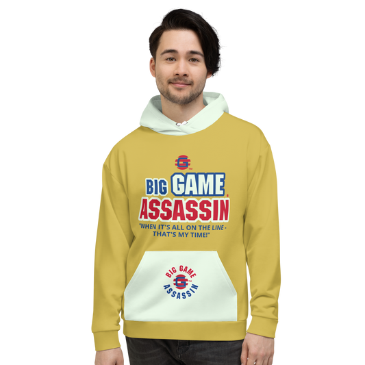 BIG GAME ASSASSIN ® Unisex Hoodie. Old gold+Honeydew