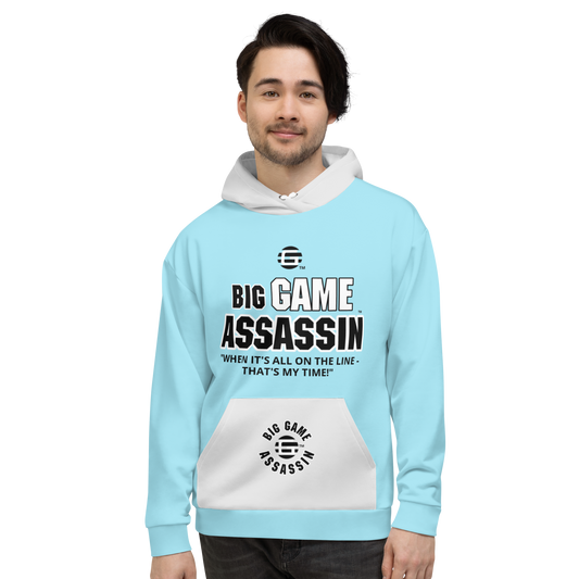 BIG GAME ASSASSIN ® (B.G.A.) Unisex Hoodie. Blizzard blue+Whisper