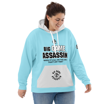 BIG GAME ASSASSIN ® (B.G.A.) Unisex Hoodie. Blizzard blue+Whisper