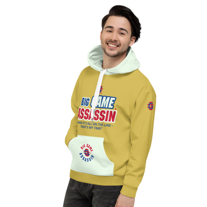 BIG GAME ASSASSIN ® Unisex Hoodie. Old gold+Honeydew