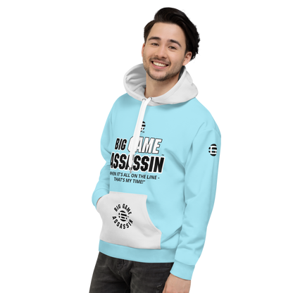 BIG GAME ASSASSIN ® (B.G.A.) Unisex Hoodie. Blizzard blue+Whisper