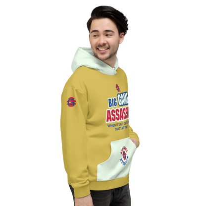 BIG GAME ASSASSIN ® Unisex Hoodie. Old gold+Honeydew