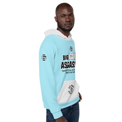 BIG GAME ASSASSIN ® (B.G.A.) Unisex Hoodie. Blizzard blue+Whisper