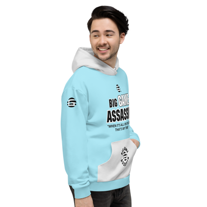 BIG GAME ASSASSIN ® (B.G.A.) Unisex Hoodie. Blizzard blue+Whisper