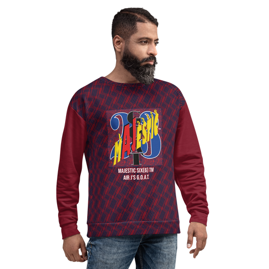 MAJESTIC SIX(6) tm Unisex Sweatshirt. AJ's GOAT -  ( BURGUNDY+NAVY  )