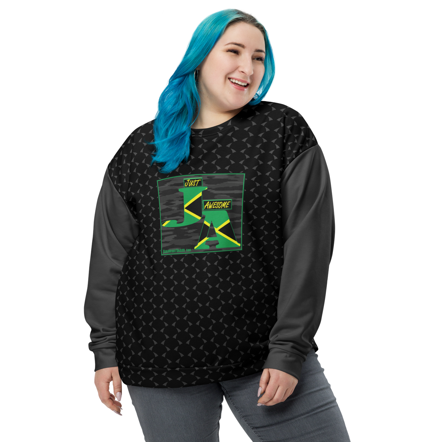 JA's (just awesome) Unisex Sweatshirt. Black+Eclipse