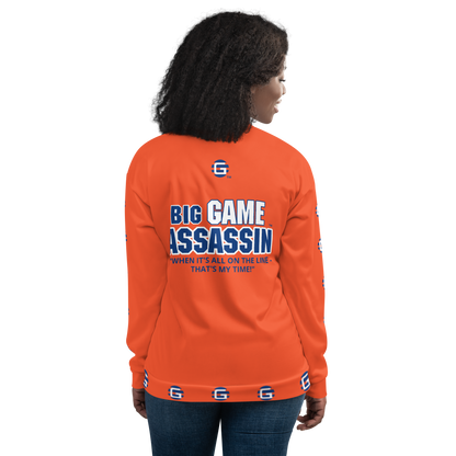 BIG GAME ASSASSIN ® Lightweight Unisex Bomber Jacket (Dark Cerulean+Orange).