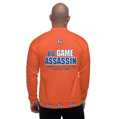 BIG GAME ASSASSIN ® Lightweight Unisex Bomber Jacket (Dark Cerulean+Orange).