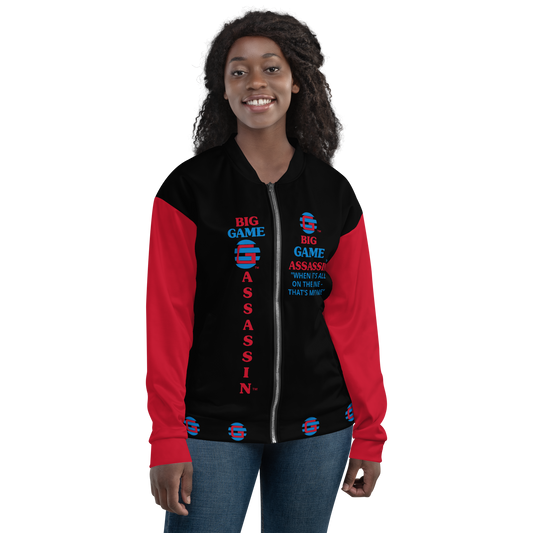 BIG GAME ASSASSIN ® Lightweight Unisex Bomber Jacket (Black+Red)